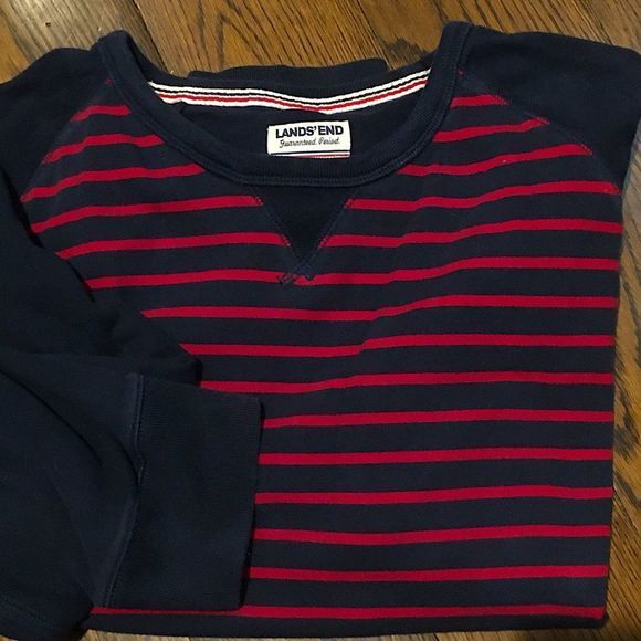 Mens Navy and Red Striped Raglan Long Sleeve Pullover - Picture 6 of 12